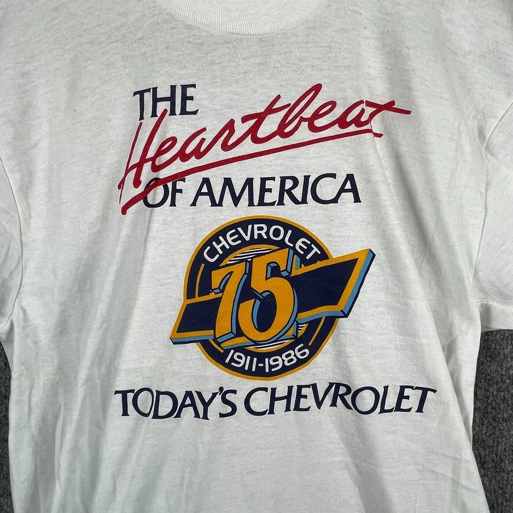 VTG Screen Stars T Shirt Mens Large Slim White Chevrolet Chevy Single Stitch 80s